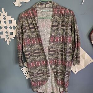 Maurices Pink and Gray Patterned Cardigan